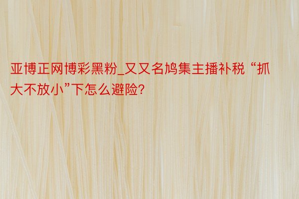 亚博正网博彩黑粉_又又名鸠集主播补税 “抓大不放小”下怎么避险？