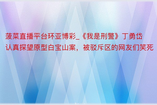 菠菜直播平台环亚博彩_《我是刑警》丁勇岱认真探望原型白宝山案，被驳斥区的网友们笑死