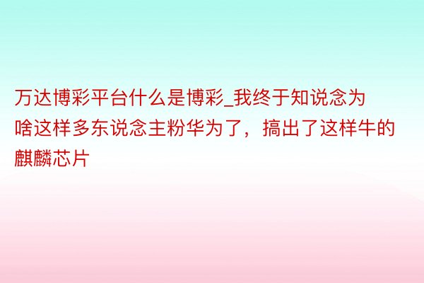 万达博彩平台什么是博彩_我终于知说念为啥这样多东说念主粉华为了，搞出了这样牛的麒麟芯片